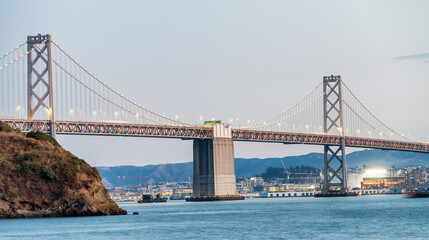 Fototapeta na wymiar Night skyline of San Francisco Bay Bridge from Treasure Island