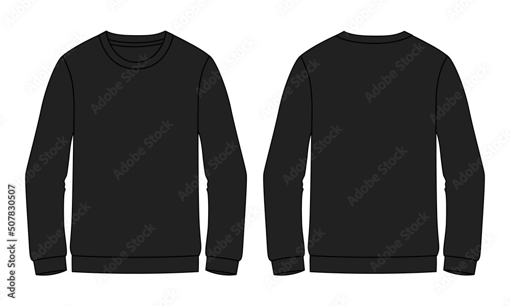 Wall mural long sleeve sweatshirt technical fashion flat sketch drawing vector illustration template for men's. - Wall murals