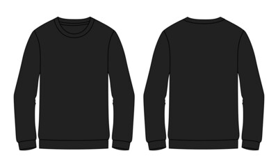 Long sleeve Sweatshirt technical fashion Flat Sketch drawing vector illustration template For men's. Apparel design black Color mockup CAD illustration. 