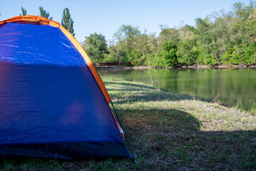 Picnic by the lake, family vacation in nature on the shore of the lake, catamaran, couple in love, family in nature, barbecue, barbecue, tourism, travel, fishing, mushrooms, fishing rod, tent