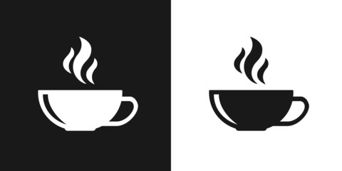 Coffee cups isolated on white and black backgrounds. Vector.