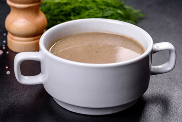 A delicious fresh, thick soup of mushroom puree with breadcrumbs, spices and herbs