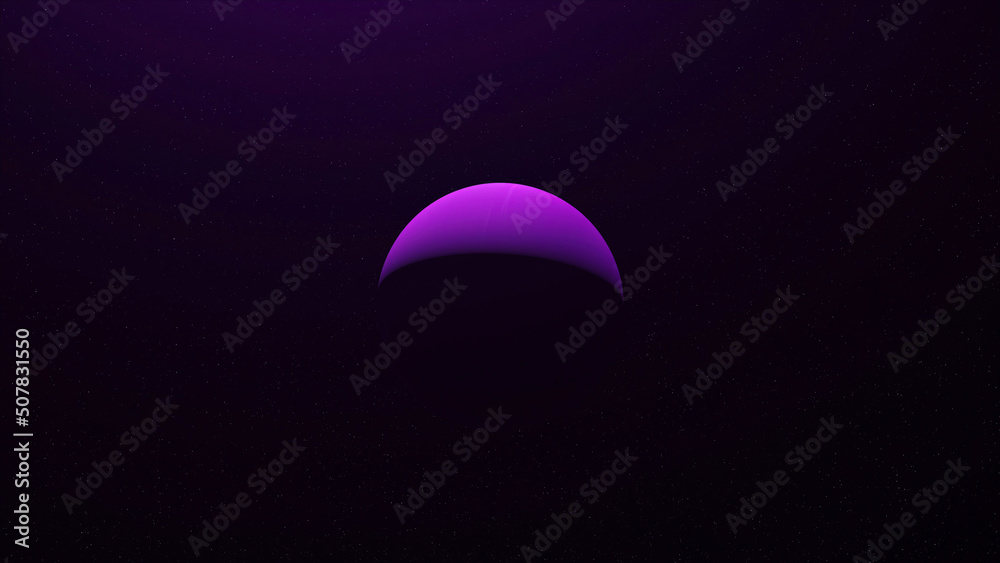 Wall mural colorful abstraction of unknown purple planet rotating among endless stars in outer space. animation