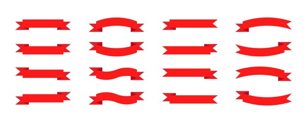 Vector red ribbon banners on white background. Vector illustration.
