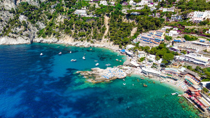 Fototapeta premium Beautiful coastline in Marina Piccola, Capri. Aerial view from drone.