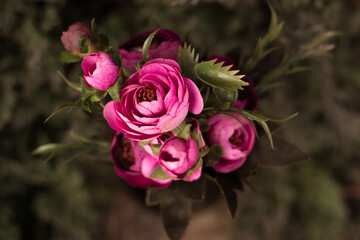 bouquet of pink peonies on a green background. For a catalog or online store. Floral shop concept. Beautiful freshly cut bouquet. flower delivery