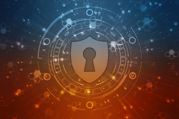Protect and Security concept. Digital Shield on abstract technology background, Cyber security and information or network protection. Future technology web services for business and internet project