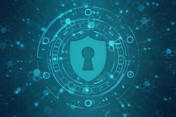 Protect and Security concept. Digital Shield on abstract technology background, Cyber security and information or network protection. Future technology web services for business and internet project