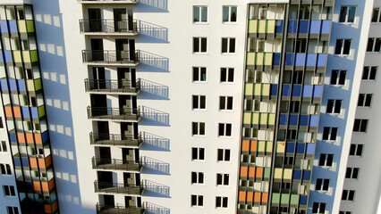 Fototapeta na wymiar Top view of new residences on a Sunny day. Motion. Panoramic view on new quarter high-rise building area urban development residential quarter in sunny day from a bird's eye view