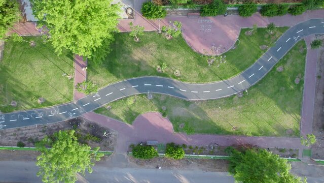 Aerial Above Shot of Bikes Path at Netivot City, Israel