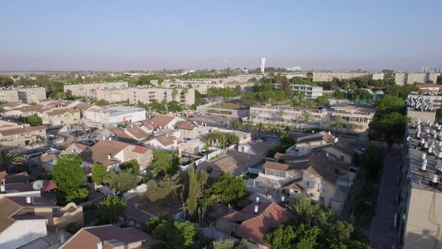 Aerial Drone Shot Of Brit Kehuna Neighborhood Netivot