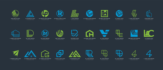 a collection of logo designs with the initial letter L