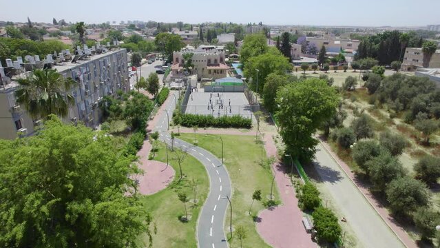 Aerial Drone Shot Of Brit Kehuna BasketBall Yard at Netivot