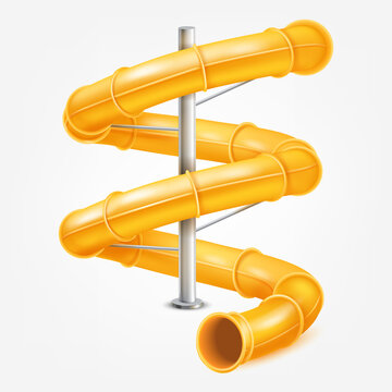 Realistic water slide. 3d spiral pipe waterpark construction, water slide in pool aqua park, splashpark twist tunnel for riding tube, screw piping