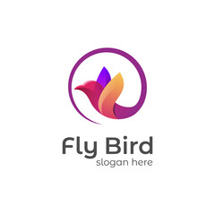 colorful fly bird gradient logo, design concept hummingbird, dove, Colibri vector animal logo