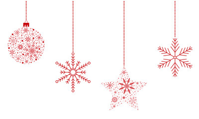 on a white background red christmas ornament from snowflakes - obrazy, fototapety, plakaty