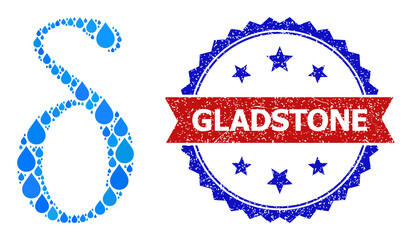 Vector mosaic Delta Greek lowercase letter, and bicolor unclean Gladstone seal stamp. Delta Greek lowercase letter mosaic for pure drink ads.