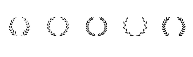Laurel wreath icon set. Assorted foliage and wheat wreath vector icons set. Award chaplet sign symbol. Vector illustration.