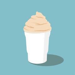 Milkshake or frappe with cream. Sweet dessert. Vector illustration.