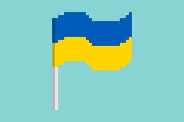 Pixel flag of Ukraine. Pixel 8 bit design. Vector illustration.