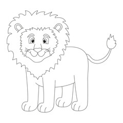 Coloring book page for kids with a lion. Cute animal art.