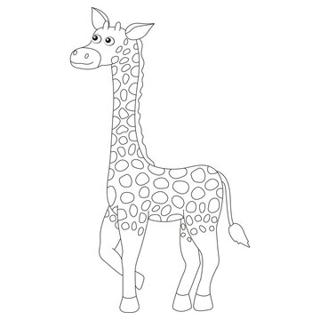 Coloring book page for kids with a giraffe. Cute animal art.