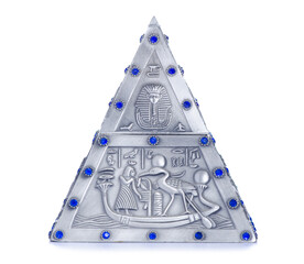 Figurine of egyptian pyramid on white background isolation