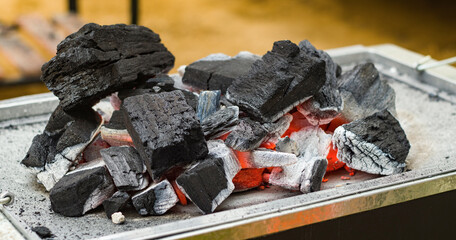 Red and White hot Coal burning in barbaque 