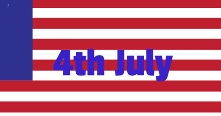 Image of 4th july text over colours of american flag