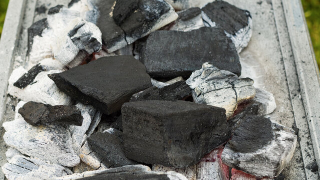 top view of Coal burning in barbaque 