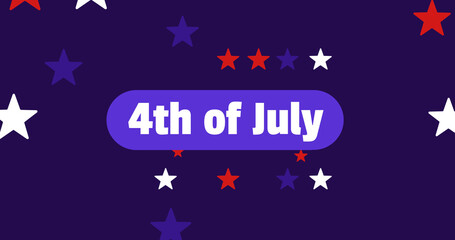Image of 4th july text over stars with colours of american flag