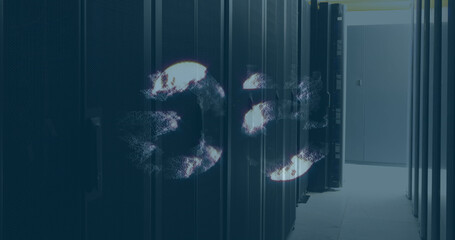 Image of 5g text over server room