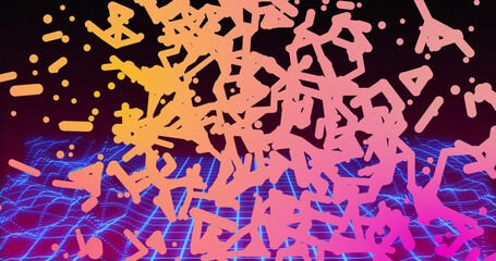 Image of shapes and digital mountains on black background