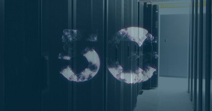 Image of 5g text over server room