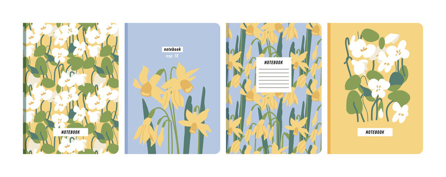 Vector illustartion templates cover pages for notebooks, planners, brochures, books, catalogs. Flowers wallpapers with with tulip and bindweed.