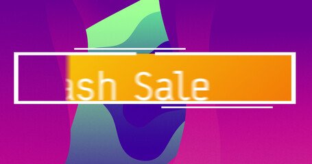 Image of flash sale text over shapes on blue and purple background