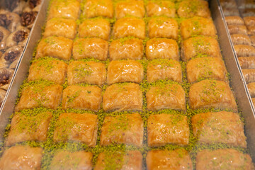 Turkish Dessert Baklava in the Grand Bazaar, Eminonu Fatih, Istanbul Turkey