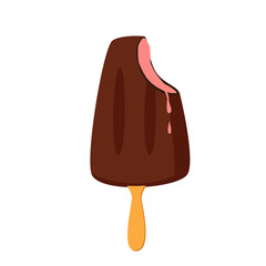 Bitten bar chocolate ice cream. Melting fruit popsicle, summer sweet dessert, delicious frozen food vanilla flavoured, yummy cold dairy snack, childhood product vector illustration