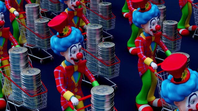 4K fun animation of clowns shopping cryptocurrency