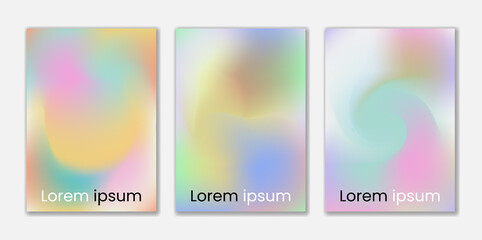 Abstract colorful gradient holographic cover set Futuristic design for brochure, flyer, wallpaper, banner, Liquid colorful holographic cover set poster background, Set of modern poster
