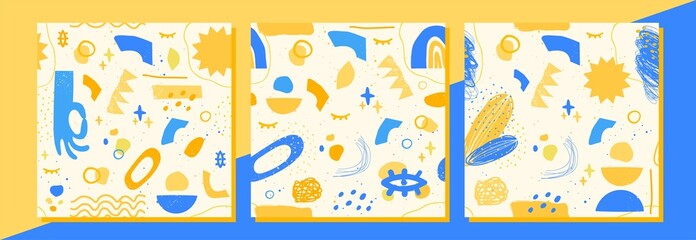 Collection of Ukrainian abstract seamless vector pattern with hand-drawn shapes. Perfect for fashion design, wrapping, wallpaper, fabric, interior décor 