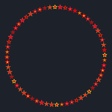 recommend clip art: Round frame of Red gold five pointed stars on grey background. Symbols and signs of socialism and communism, revolution stars. Design Template, banner, cover. Modern flat style. Vector illustration