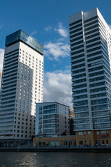 Fototapeta na wymiar Stockholm, Sweden High-rise apartment buildings in Liljeholmskajen district.