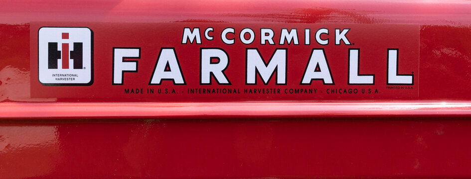 Logo of a McCormick IH Farmall tractor from a restored antique tractor.