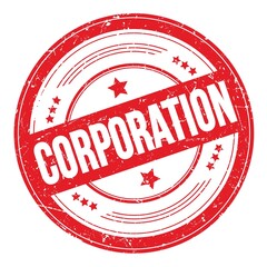 CORPORATION text on red round grungy stamp.