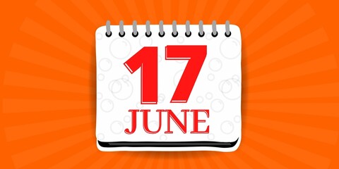 17 may, calendar with the day seventeen of the month of june in white color and background orange