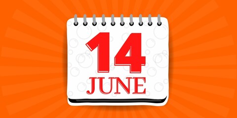 14 may, calendar with the day fourteen of the month of june in white color and background orange