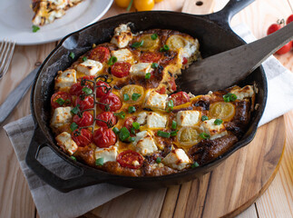 Frittata with tomatoes, bell peppers, onions and feta cheese