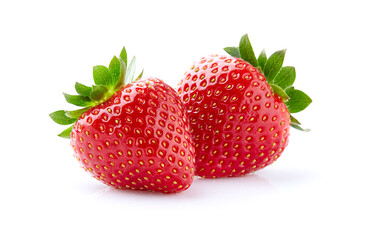 Strawberries in closeup on white background