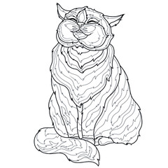 Cat smiles.Coloring book antistress for children and adults. Illustration isolated on white background.Zen-tangle style.